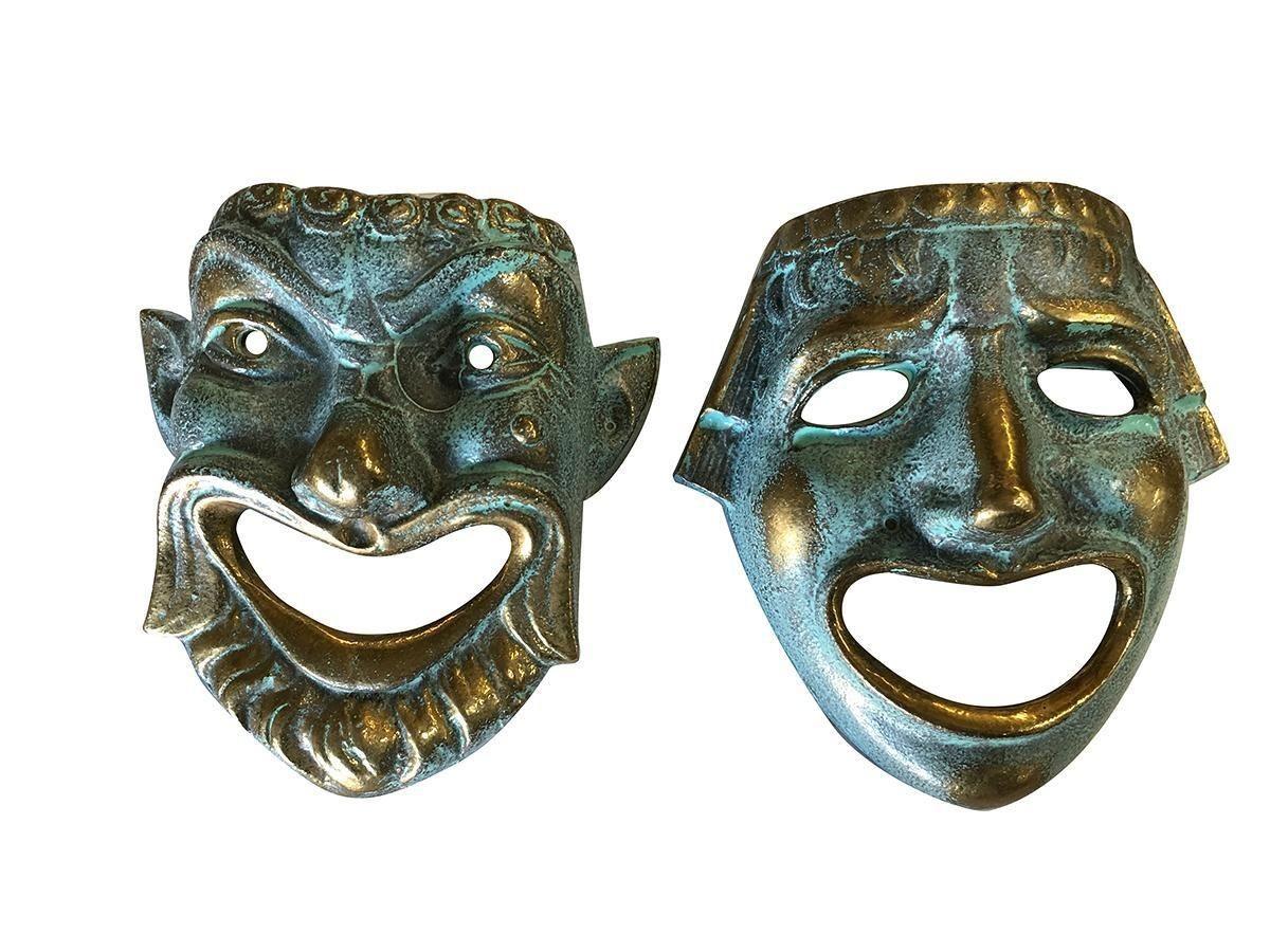 Late 20th Century Casted Bronze Roman Style Theater Mask Wall Art, Pair For Sale
