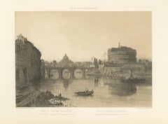 Castel Sant’Angelo and St Peter’s from the Tiber, Rome – Benoist 1869 Lithograph