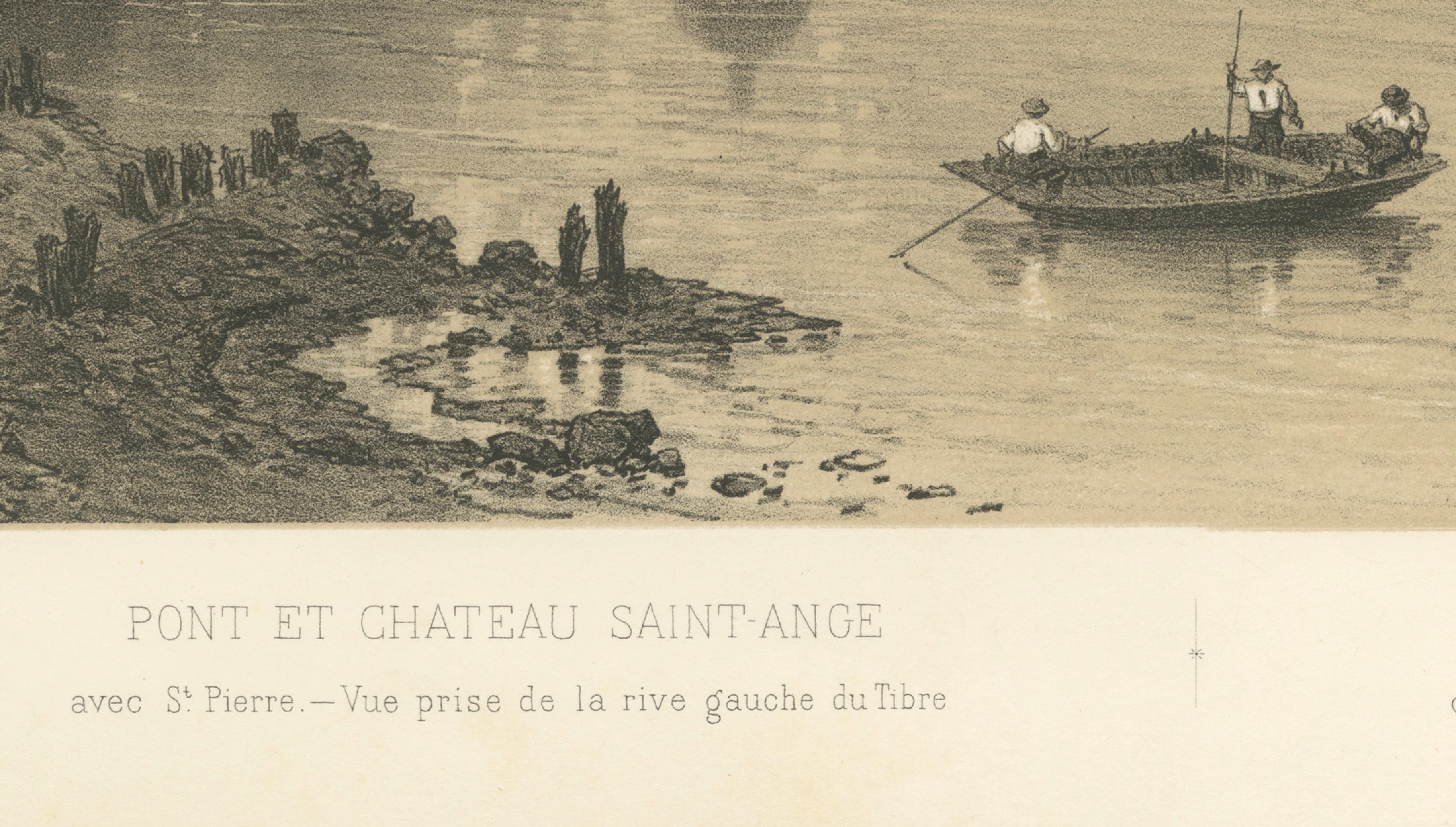 Castel Sant’Angelo and St Peter’s from the Tiber, Rome – Benoist 1869 Lithograph