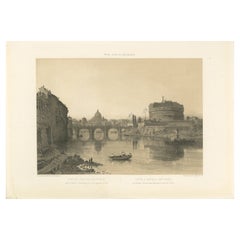 Castel Sant’Angelo and St Peter’s from the Tiber, Rome – Benoist 1869 Lithograph