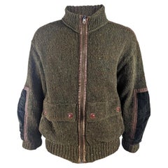 Castelbajac for Iceberg Vintage 1980s Green Wool Knit Coat Preppy Jacket
