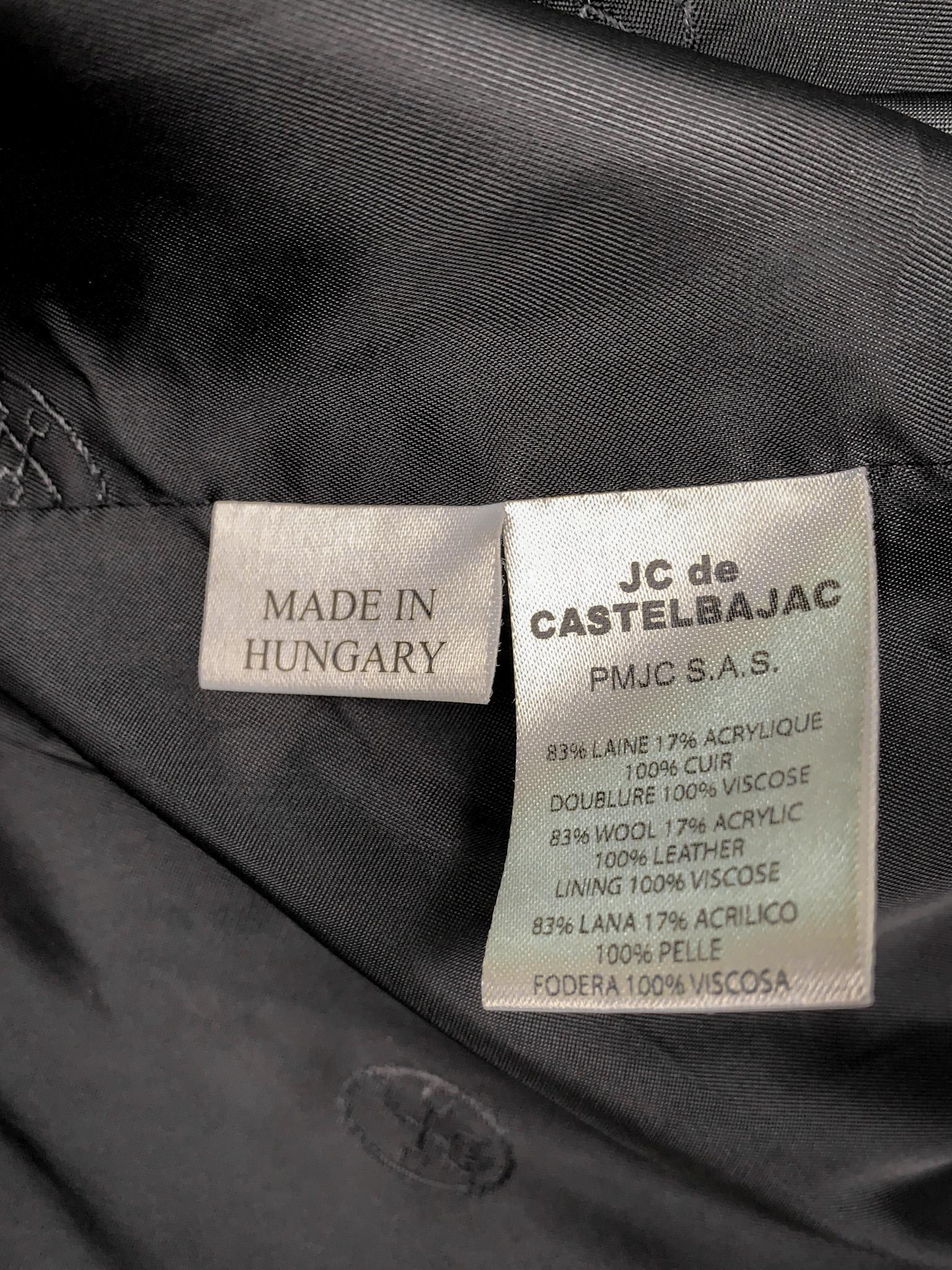 Castelbajac Graphic Logo Print Wool & Leather Oversized Coat with Fringing Detai 7
