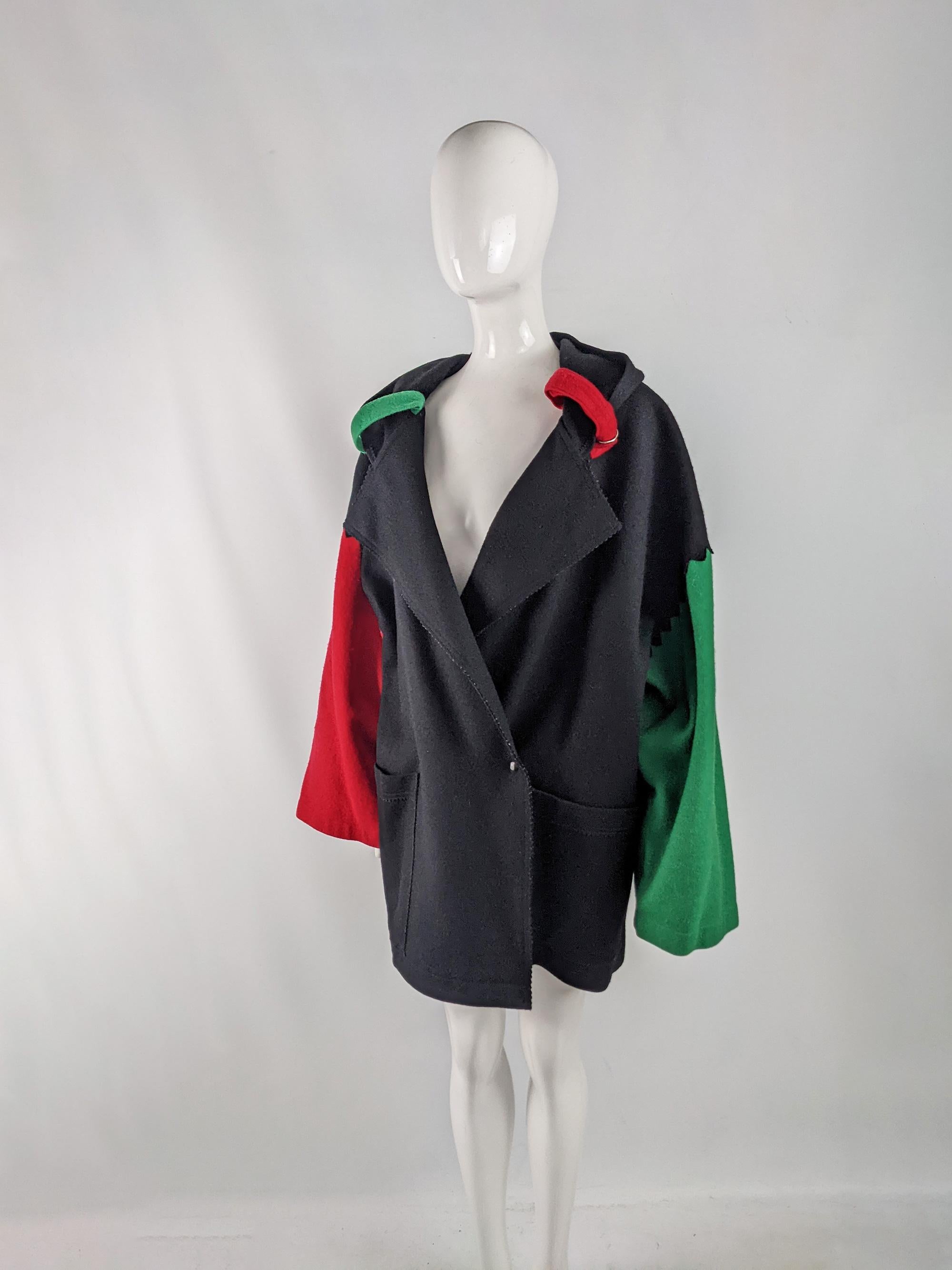 Castelbajac Ko and Co Vintage Black Wool Avant Garde Color Block Coat,  1980s For Sale at 1stDibs