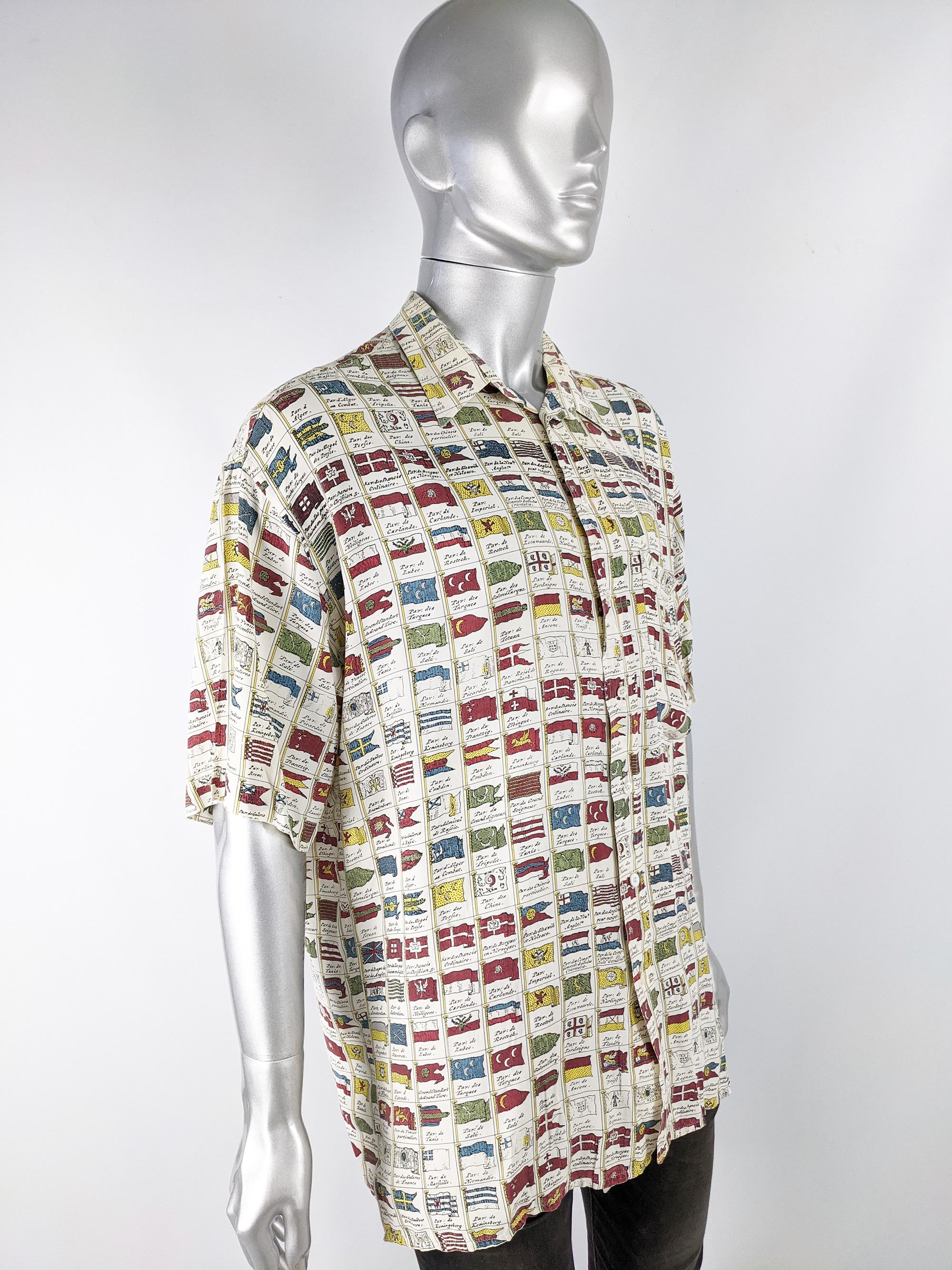 Gray Castelbajac Mens Vintage All Over Print Shirt 1980s For Sale