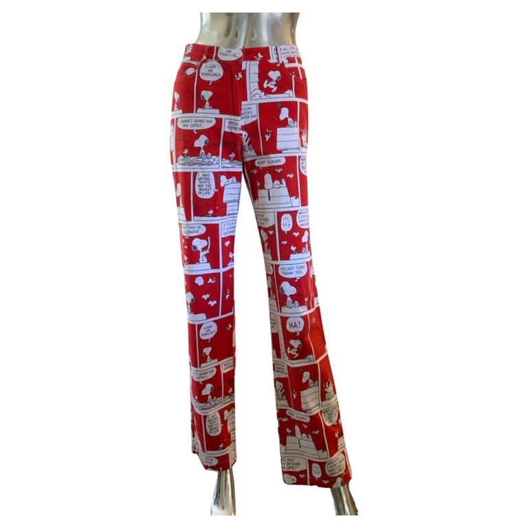 Castelbajac Vintage "Peanuts" Red Print Jeans featuring Snoopy Size 10-12  For Sale at 1stDibs