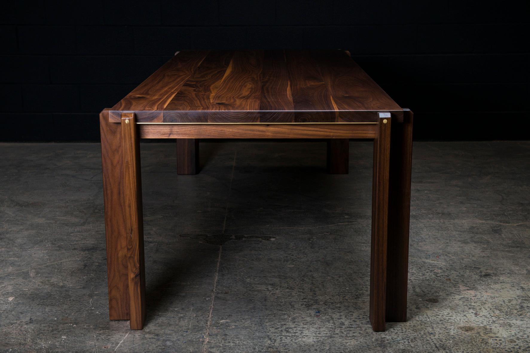 Modern 8ft Castelgar Dining Table, by Ambrozia, Solid Walnut & Polished Brass For Sale