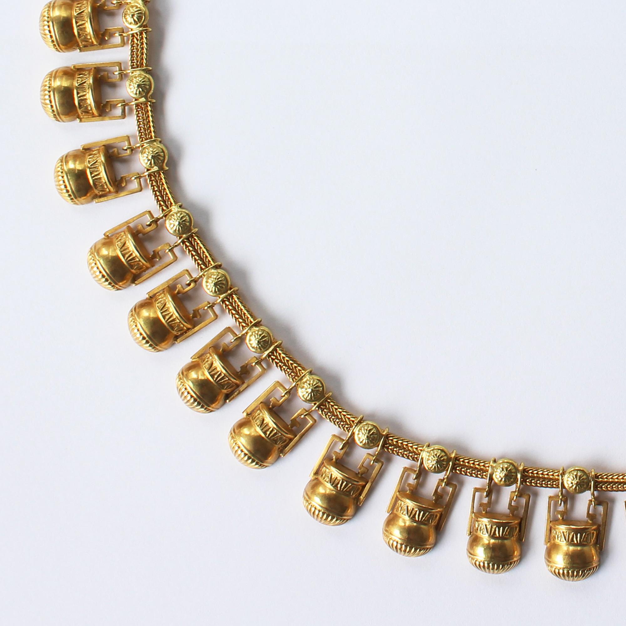 Egyptian Revival Castellani 15kt Gold Amphora Necklace For Sale