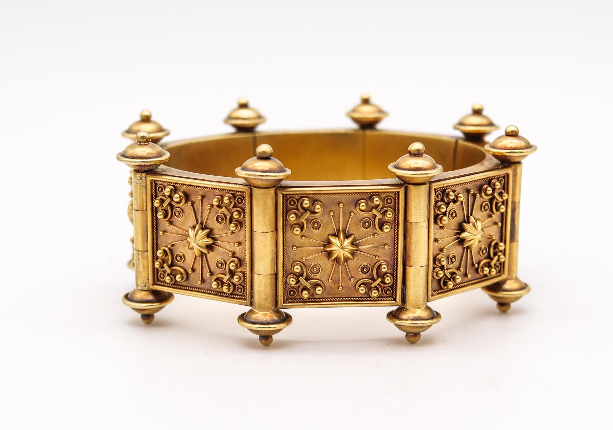 Castellani 1870 Italian Etruscan Revival Bangle Bracelet in 19Kt Yellow Gold In Excellent Condition For Sale In Miami, FL