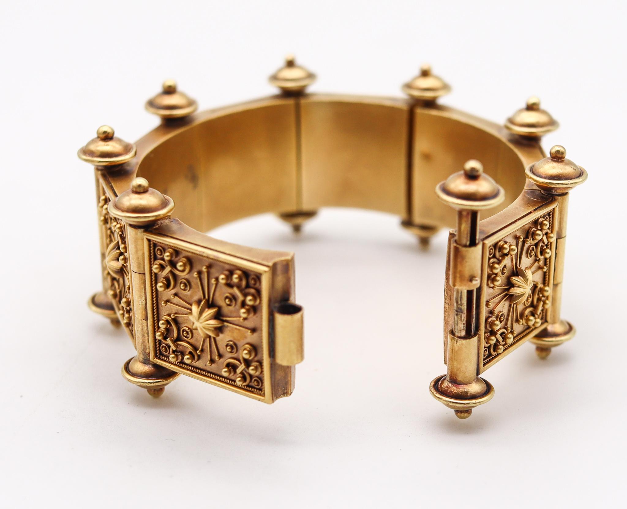 Castellani 1870 Italian Etruscan Revival Bangle Bracelet in 19Kt Yellow Gold For Sale 1