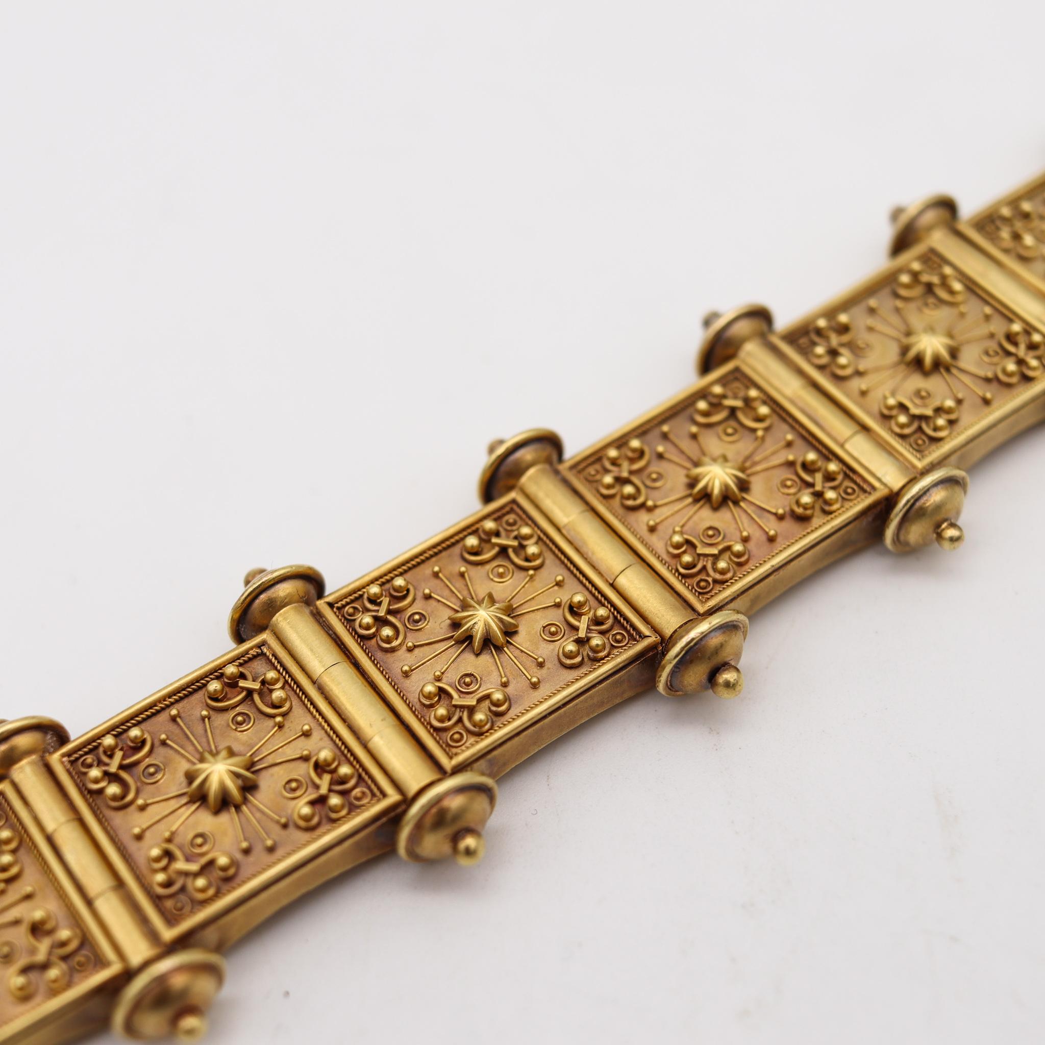 Castellani 1870 Italian Etruscan Revival Bangle Bracelet in 19Kt Yellow Gold For Sale 4