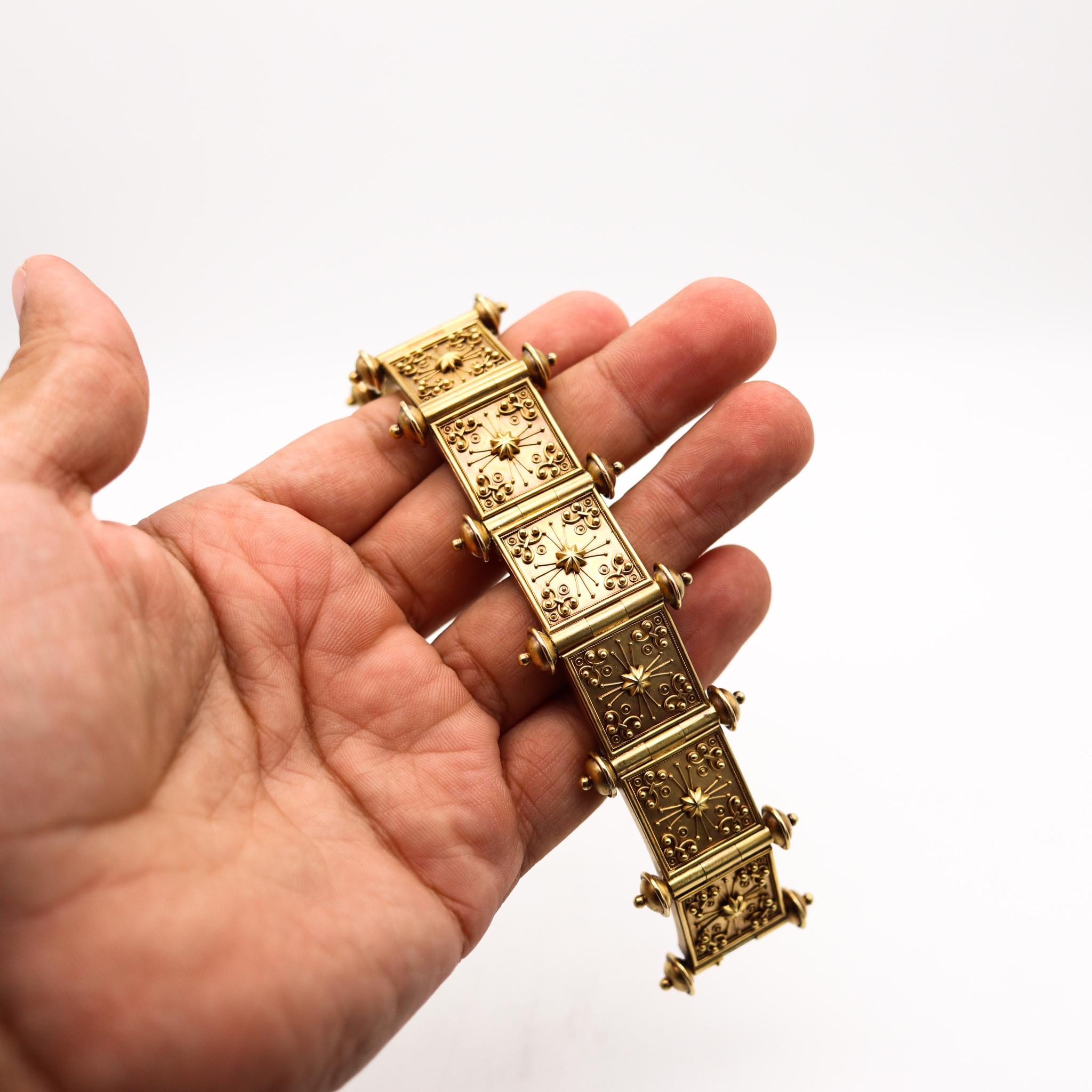 Castellani 1870 Italian Etruscan Revival Bangle Bracelet in 19Kt Yellow Gold For Sale 5