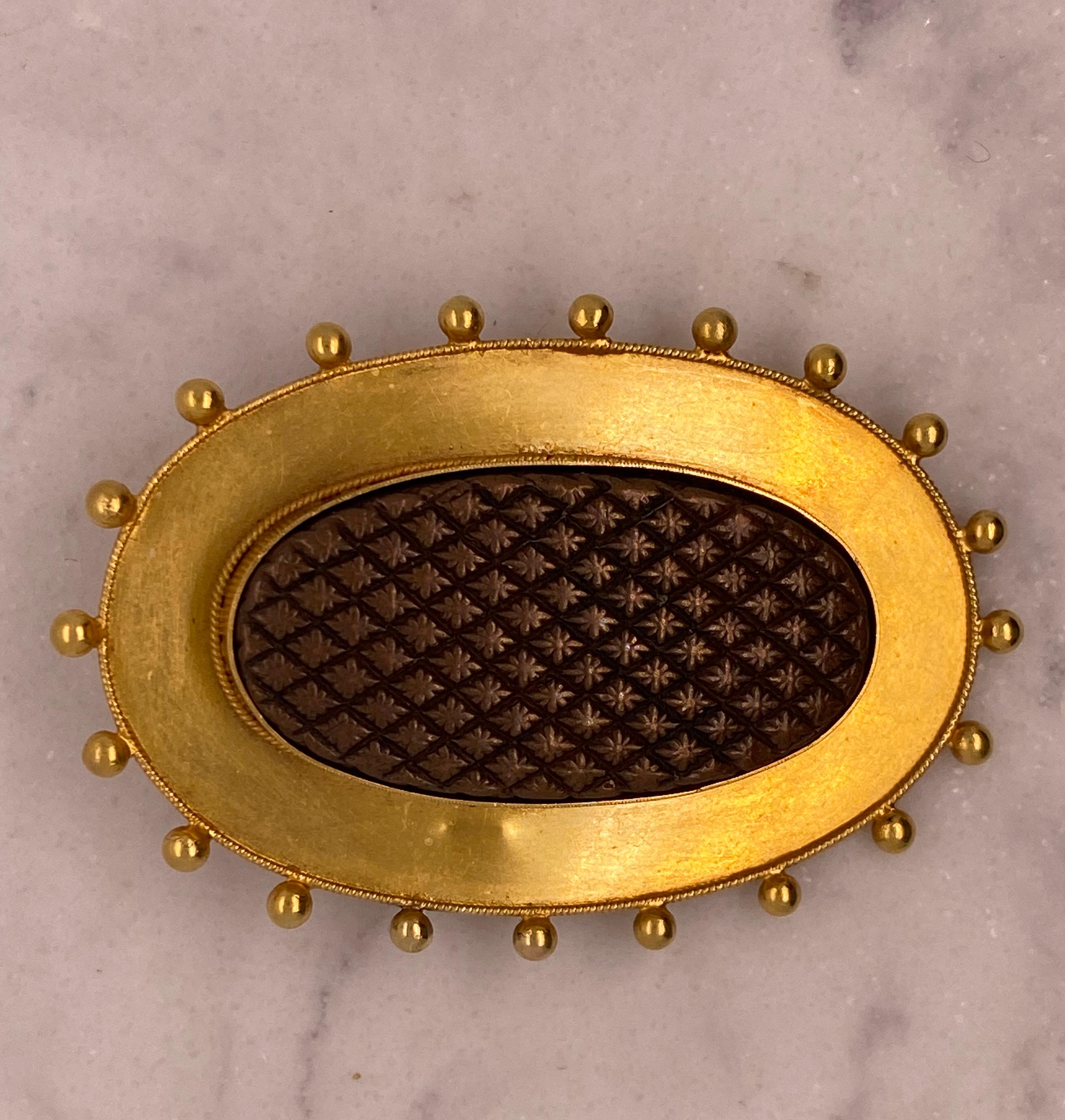 Women's or Men's Castellani 19th Century Shakudo 15kt Gold Brooch For Sale