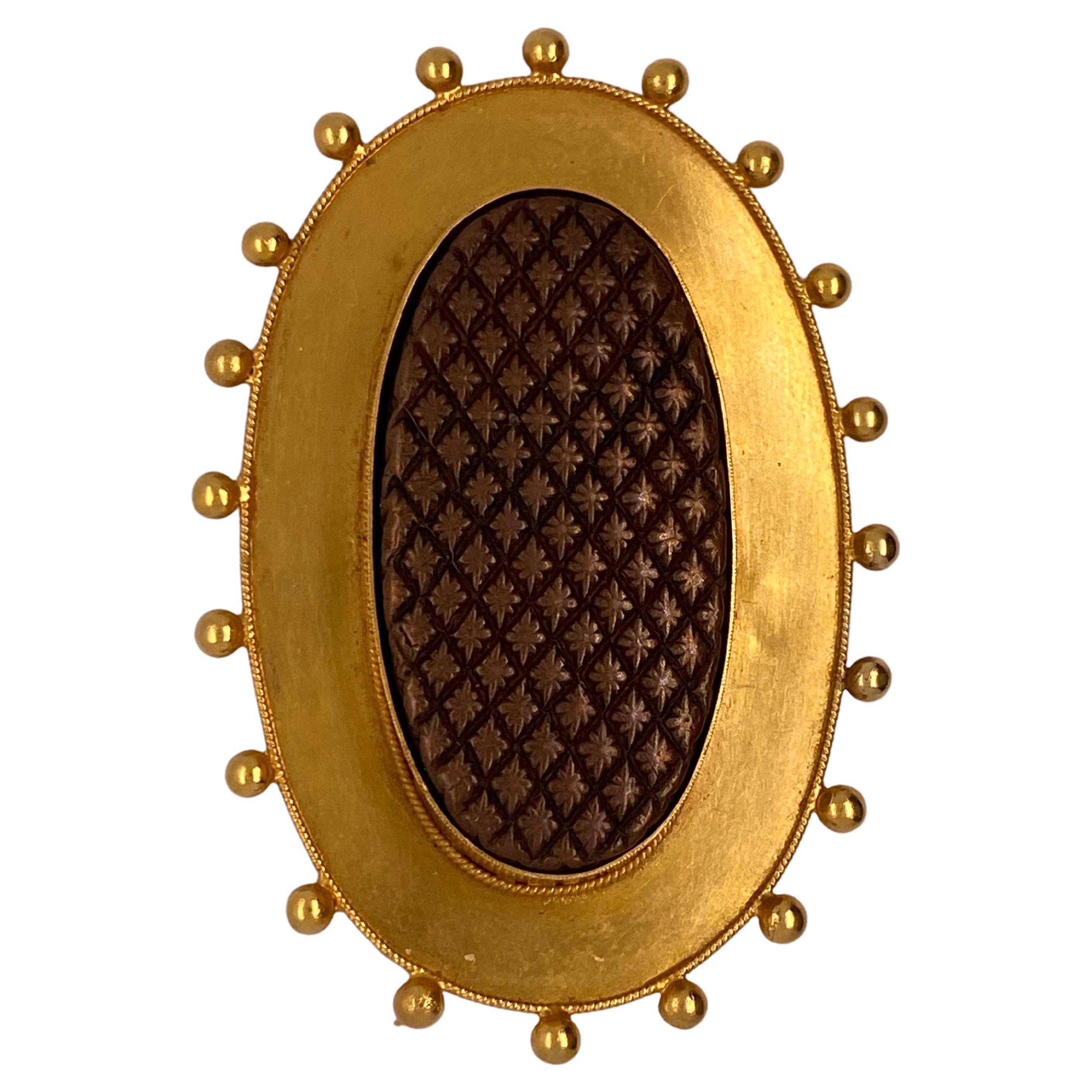 Castellani 19th Century Shakudo 15kt Gold Brooch For Sale