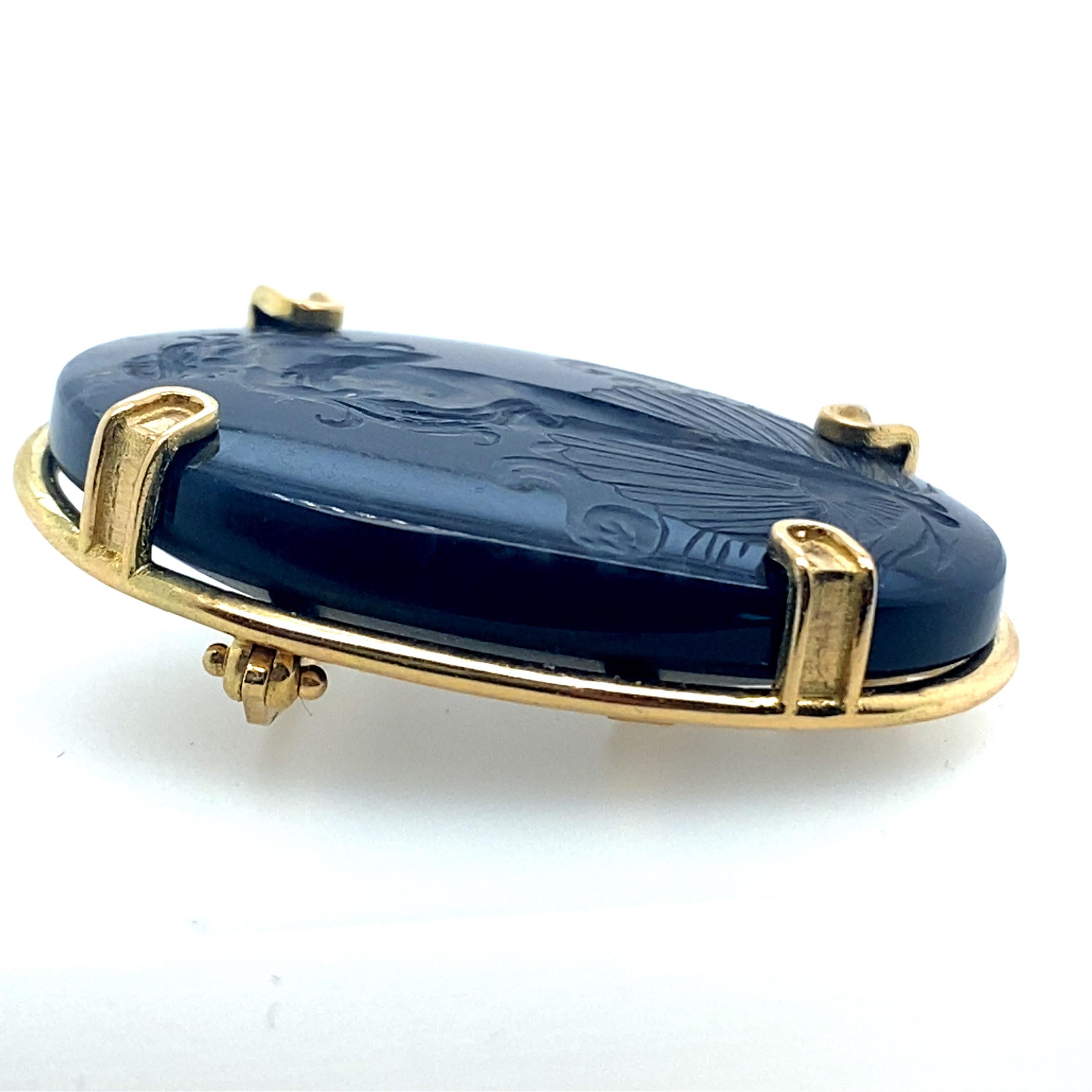 Women's or Men's Castellani 42.06ct Black Opal Venus Hand Carved Intaglio 18kt Gold Brooch For Sale