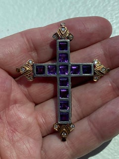 Castellani Amethyst Diamond Silver Gold Cross Pendant