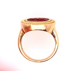 Castellani Anillo antiguo de oro de 18 quilates con calcografía de león de cornalina de los siglos III a VII