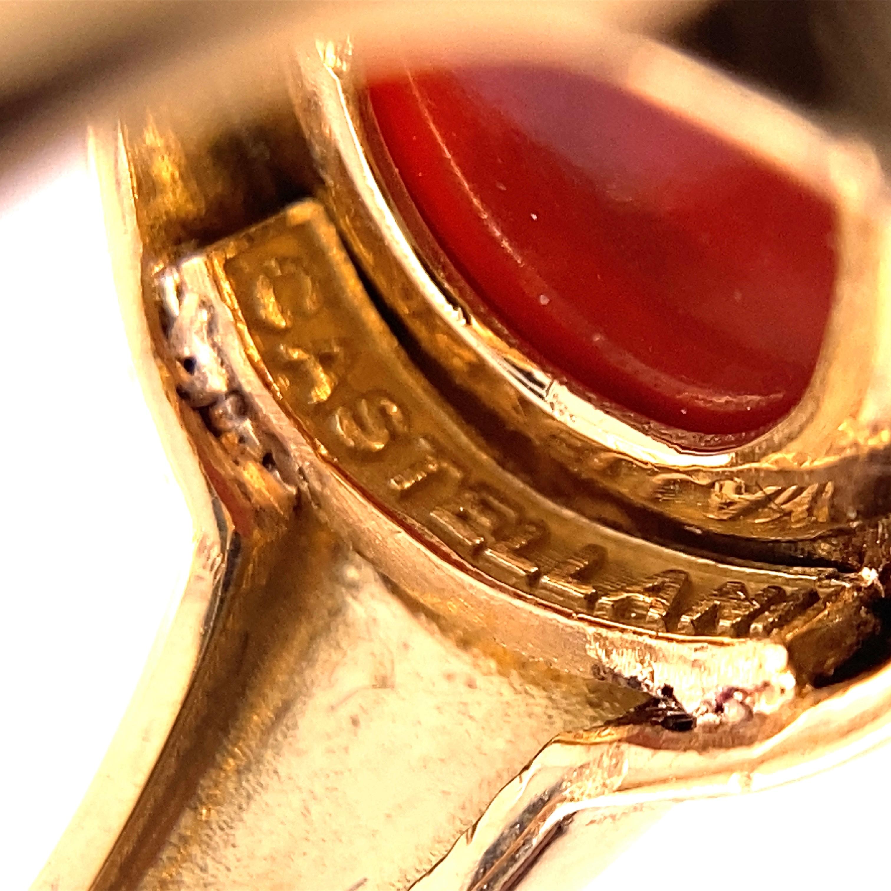 Castellani Ancient 3rd to 7th Century Carnelian Lion Intaglio 18kt Gold Ring In New Condition For Sale In New York, NY