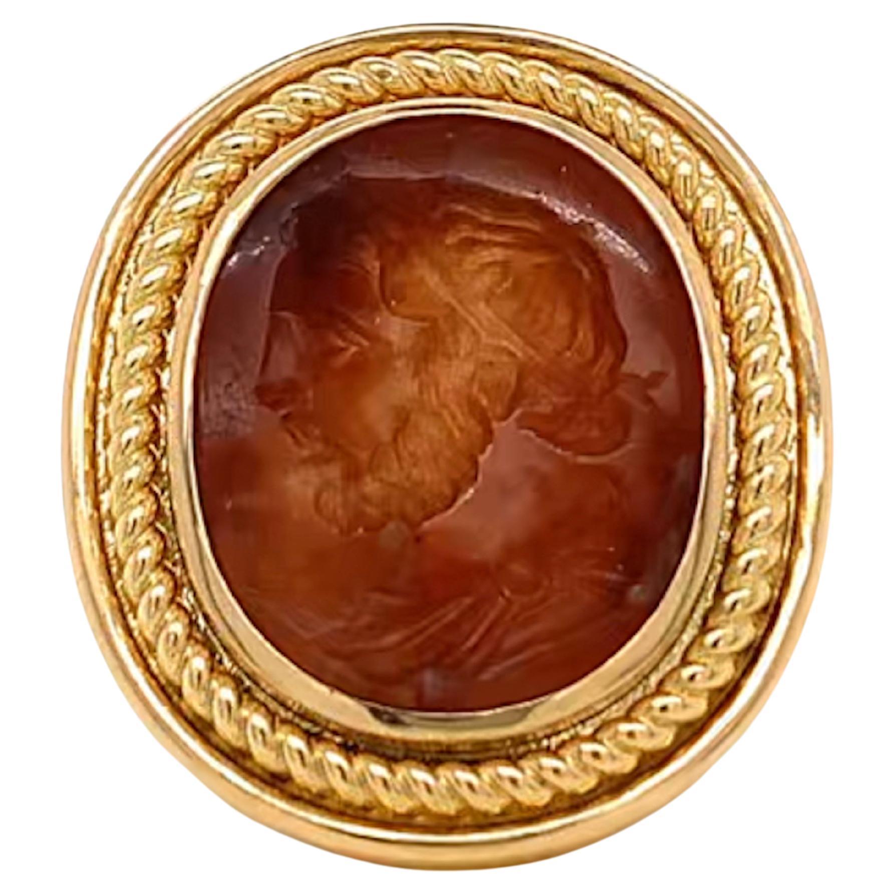 Castellani Ancient 7th Century Carnelian Intaglio 18kt Gold Ring For Sale