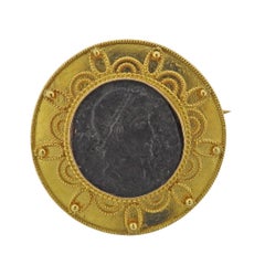 Castellani Ancient Roman Bronze Coin Gold Brooch Pin
