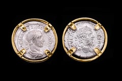 Denarius Münze 18 Karat Gold Ohrringe aus antikem römischem Silber von Castellani