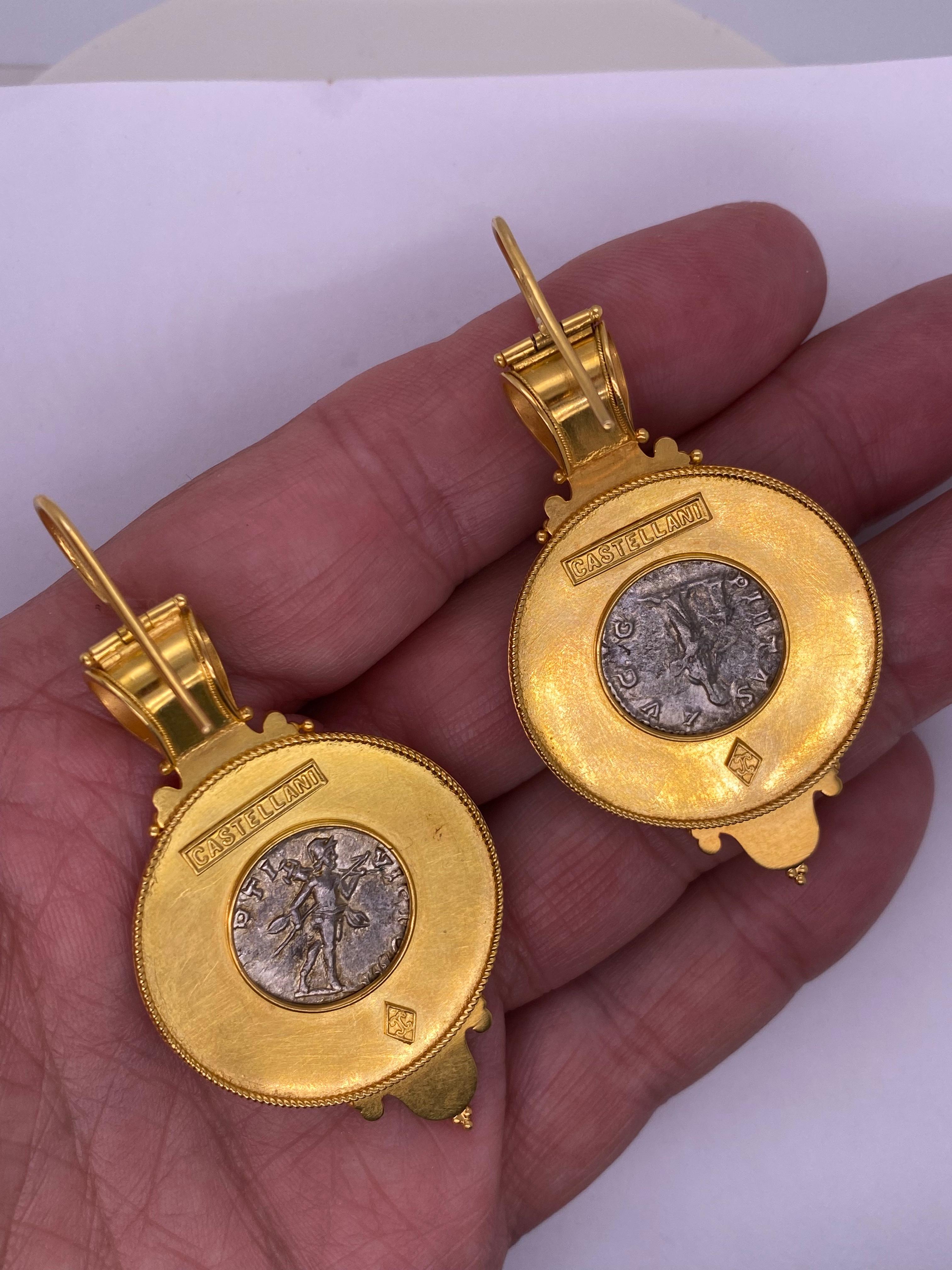 Castellani Ancient Silver Greek Coins circa 300BCE 15kt Gold Bulla Earrings  In New Condition For Sale In New York, NY