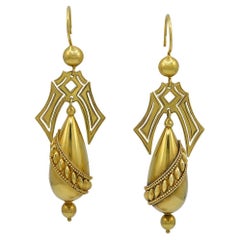 Castellani Antique 15 Karat Gold Hollowform Pendant Earrings