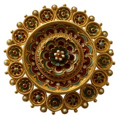 Castellani Archaeological Revival Enamel Brooch, Circa 1870