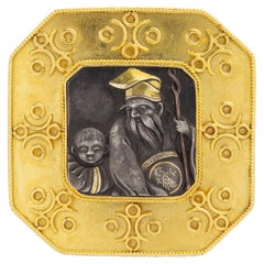 Spilla Castellani in oro 15 carati con placca Shakudo