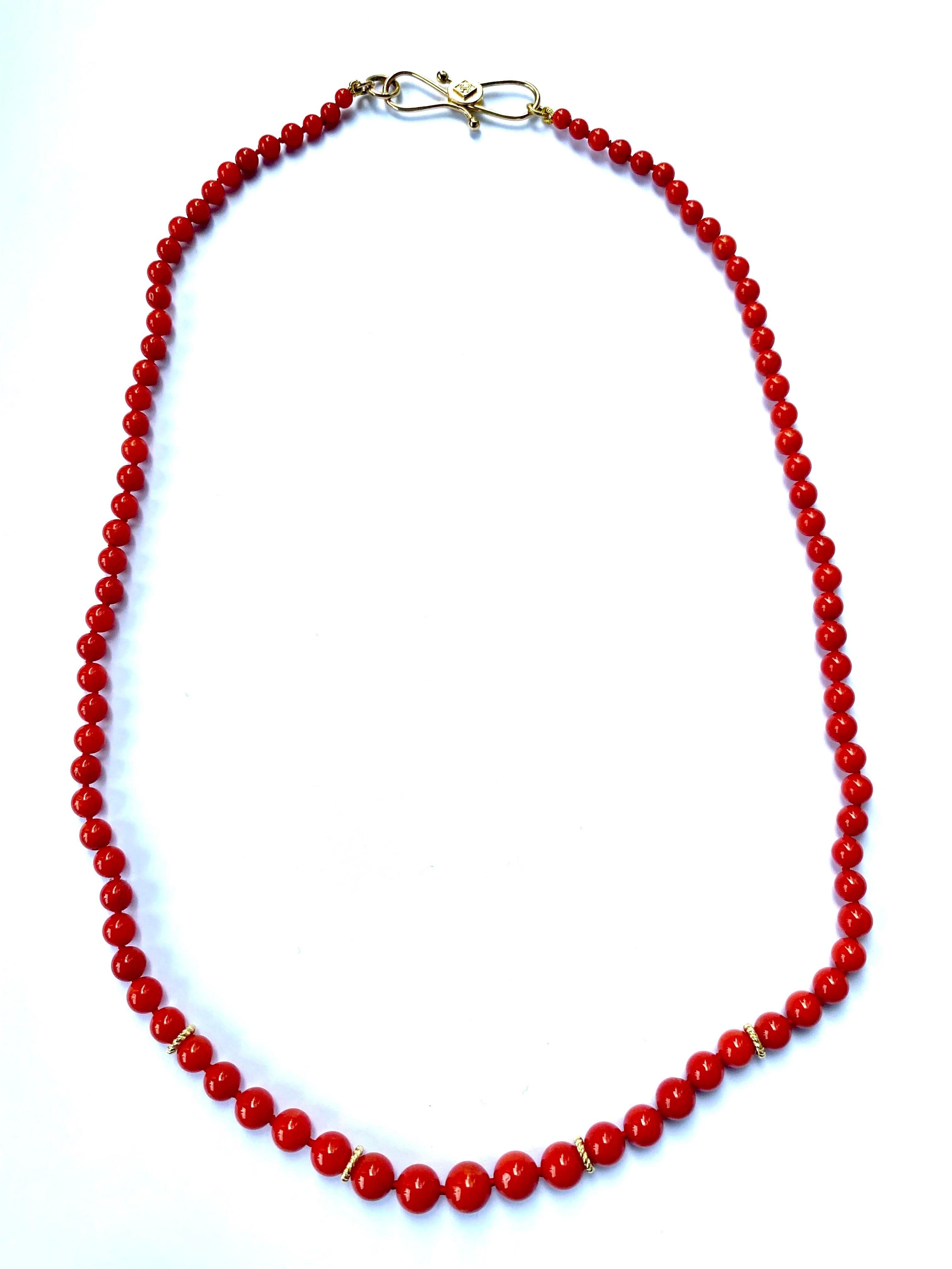 Castellani Coral Bead 18kt Gold Necklace For Sale 2