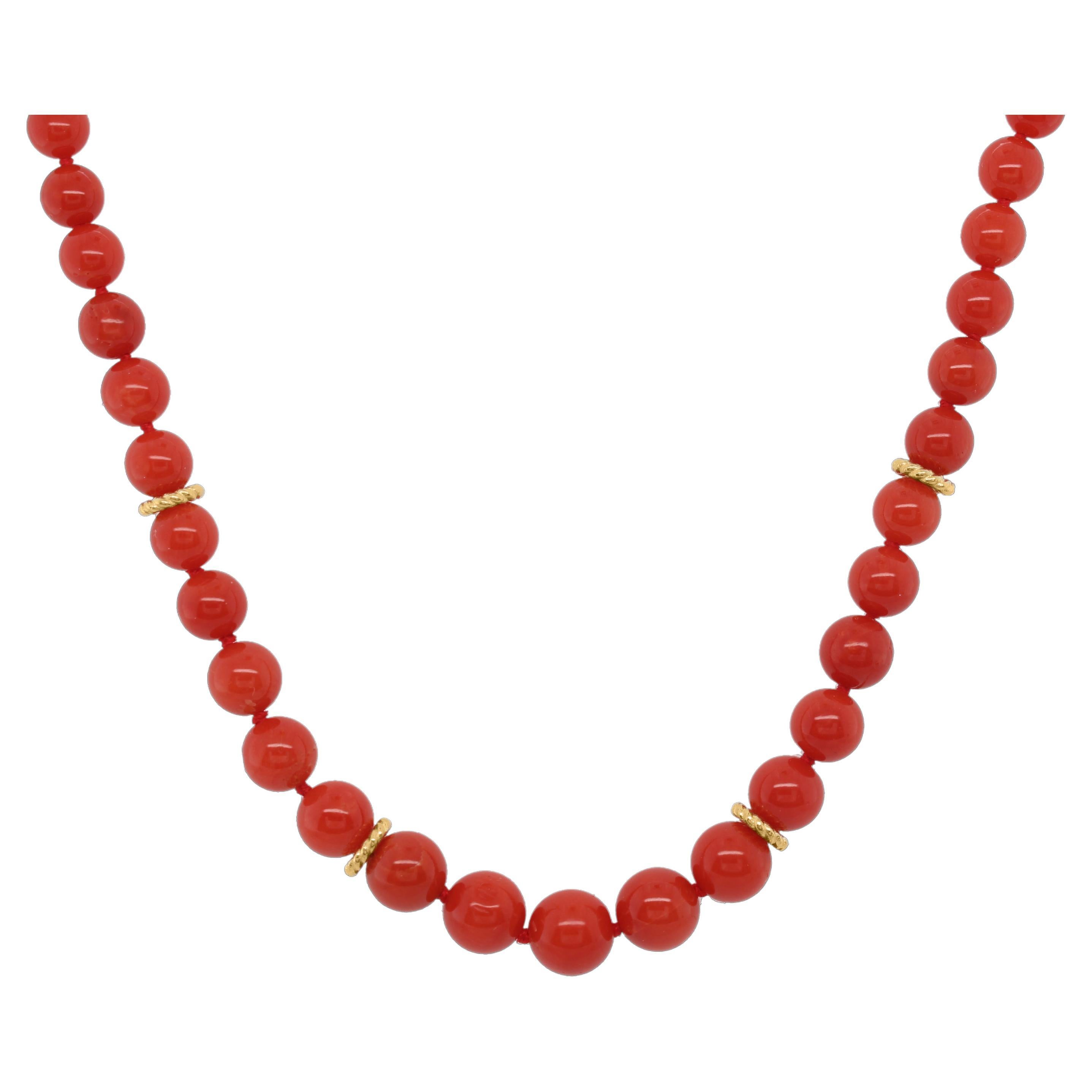 Castellani Coral Bead 18kt Gold Necklace For Sale