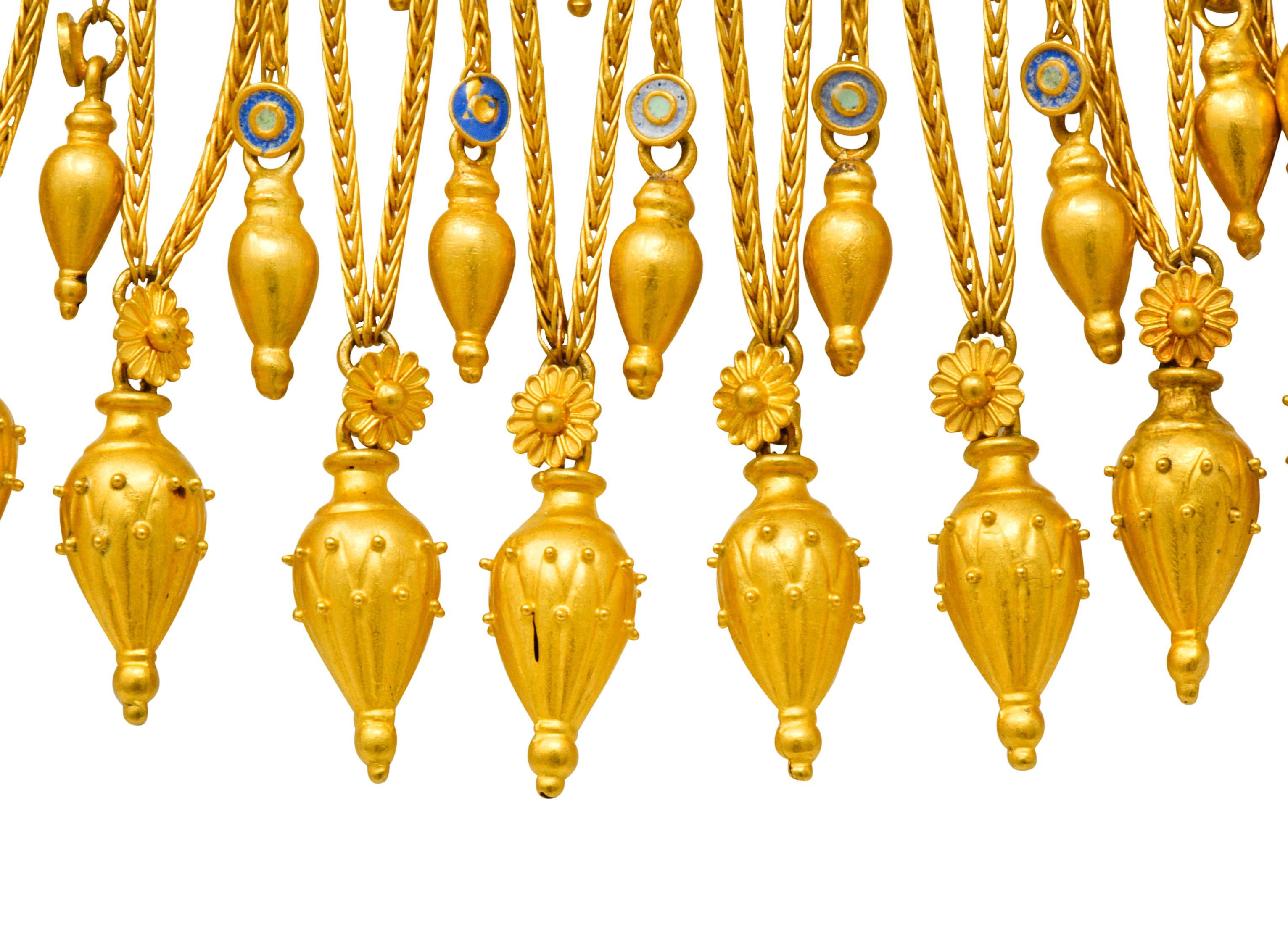 Castellani Etruscan Revival Enamel 18 Karat Gold Fringe Melos Necklace C. 1860s 4