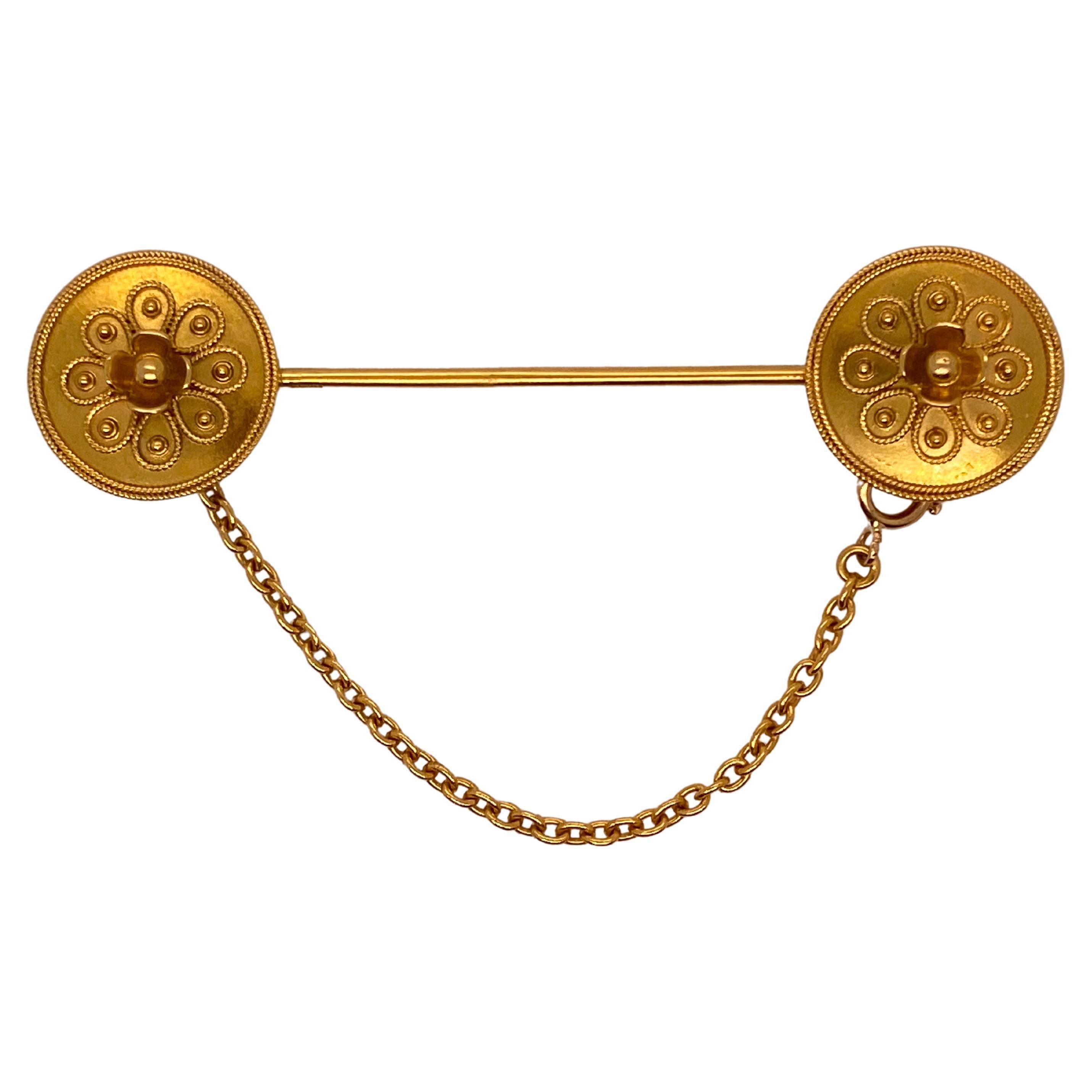 Castellani Etruscan Style 15kt Gold Jabot Brooch For Sale