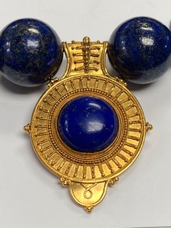 Castellani Etruscan Style 18kt Gold Lapis Bulla Bold Bead Necklace
