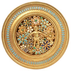 Castellani Etruscan Style Gold and Enamel Brooch