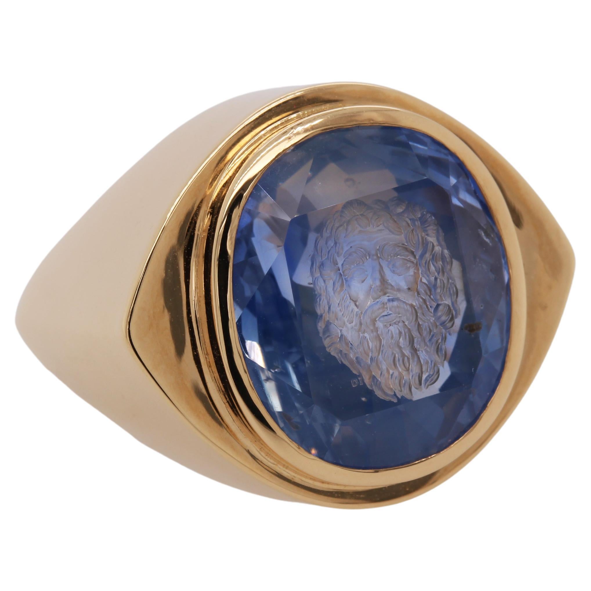 Castellani GIA 20.64ct Sapphire Hand Carved Intaglio 18kt Ring