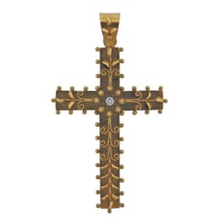 Vintage Castellani Gold Granulated Diamond Cross Pendant