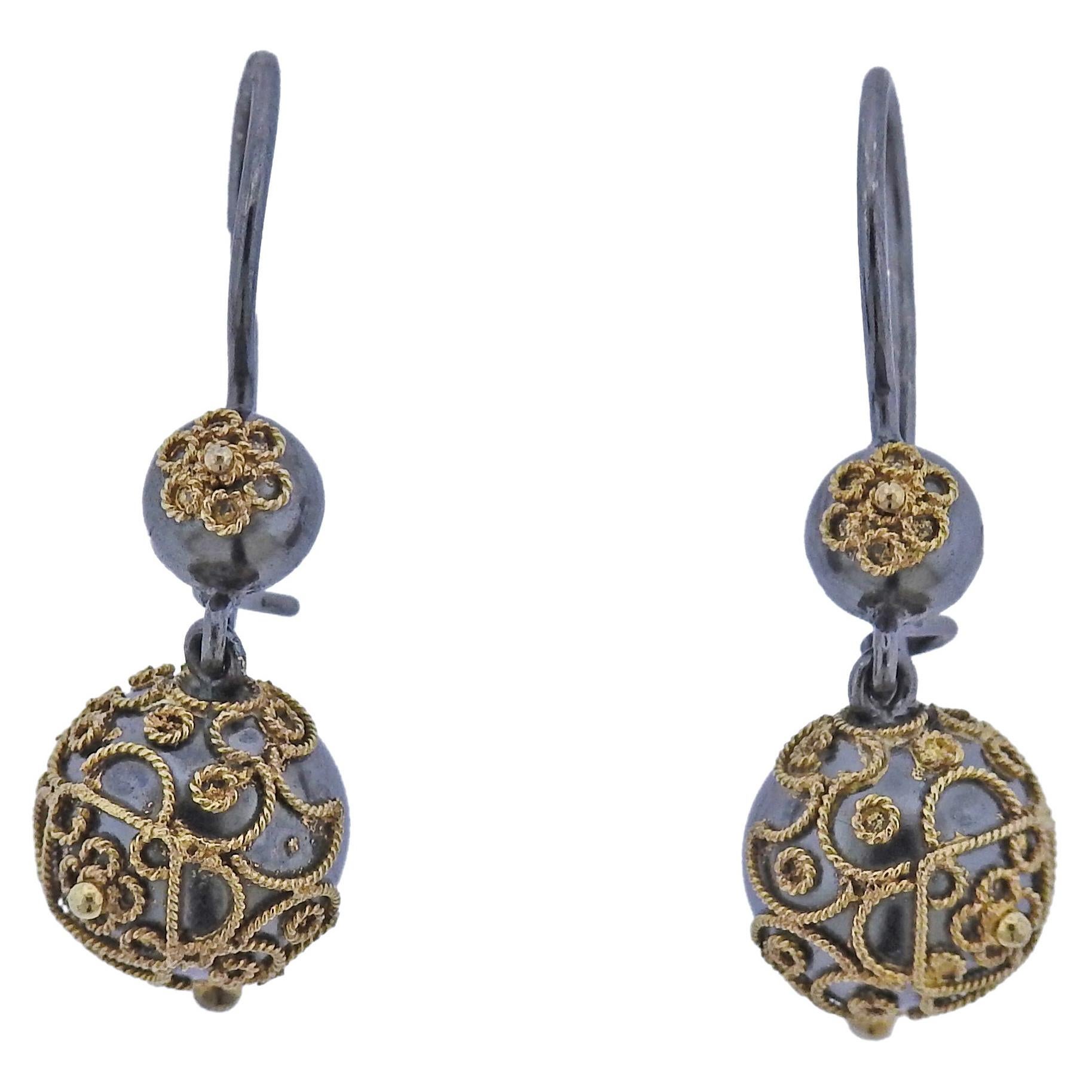 Antique Gold Boho Chandelier Earrings – Large 6cm Ornate Gypsy Style With Filigree & Balls