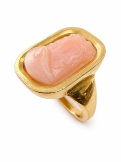 Castellani Pink Agate 19th Century Hercules Cameo 18kt Gold Ring