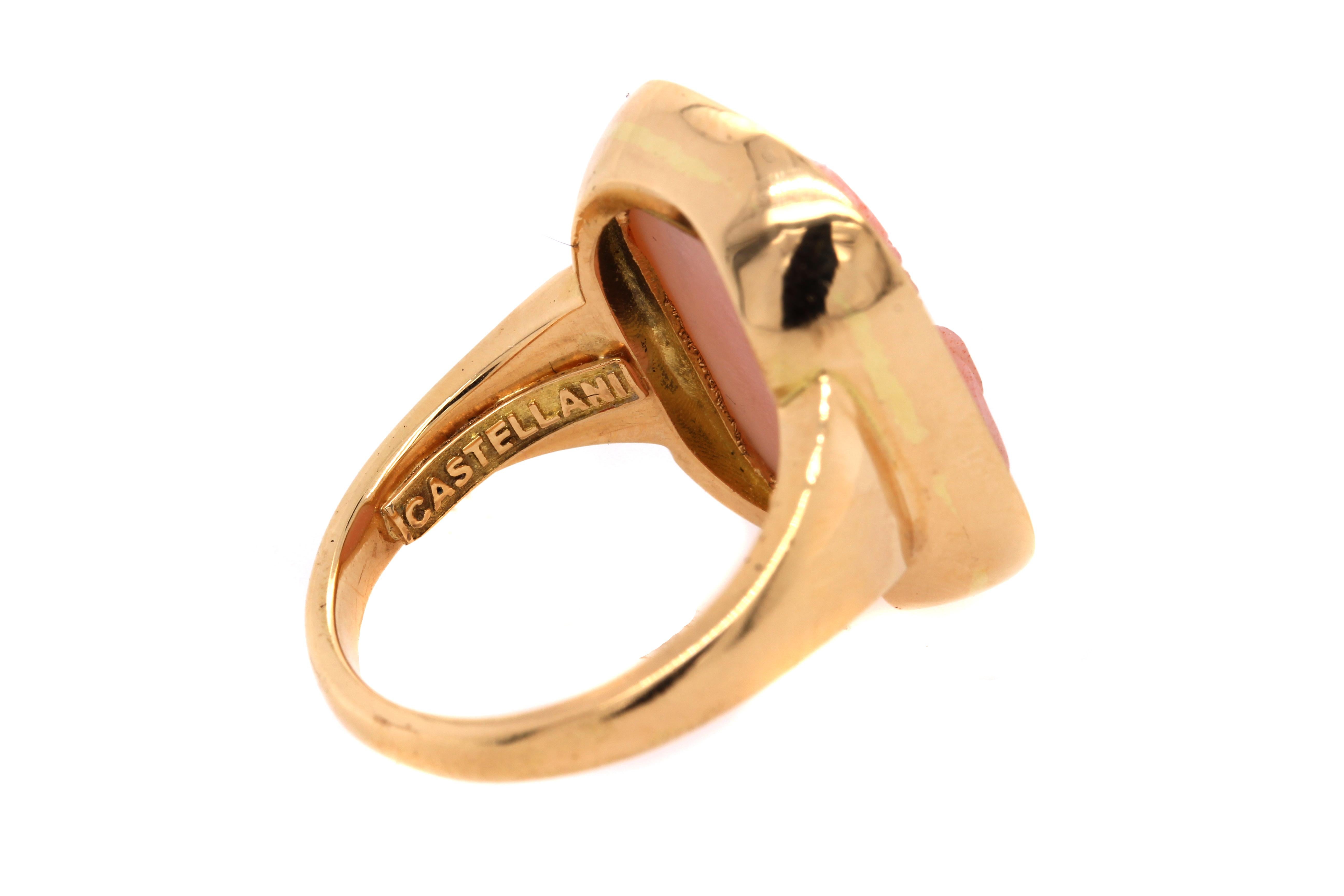 Etruscan Revival Castellani Pink Agate 19th Century Hercules Cameo 18kt Gold Ring For Sale