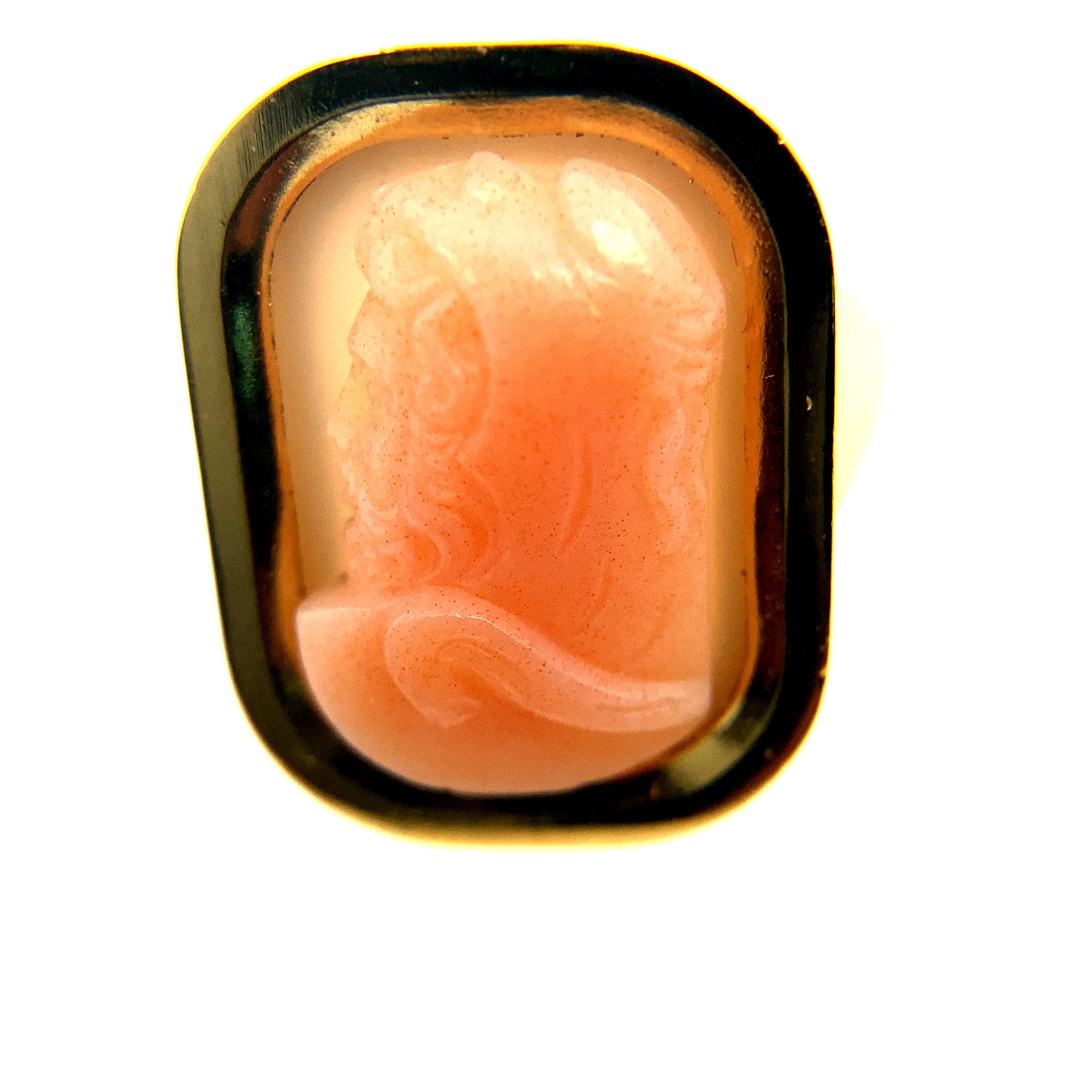 Castellani Pink Agate 19th Century Hercules Cameo 18kt Gold Ring For Sale 2