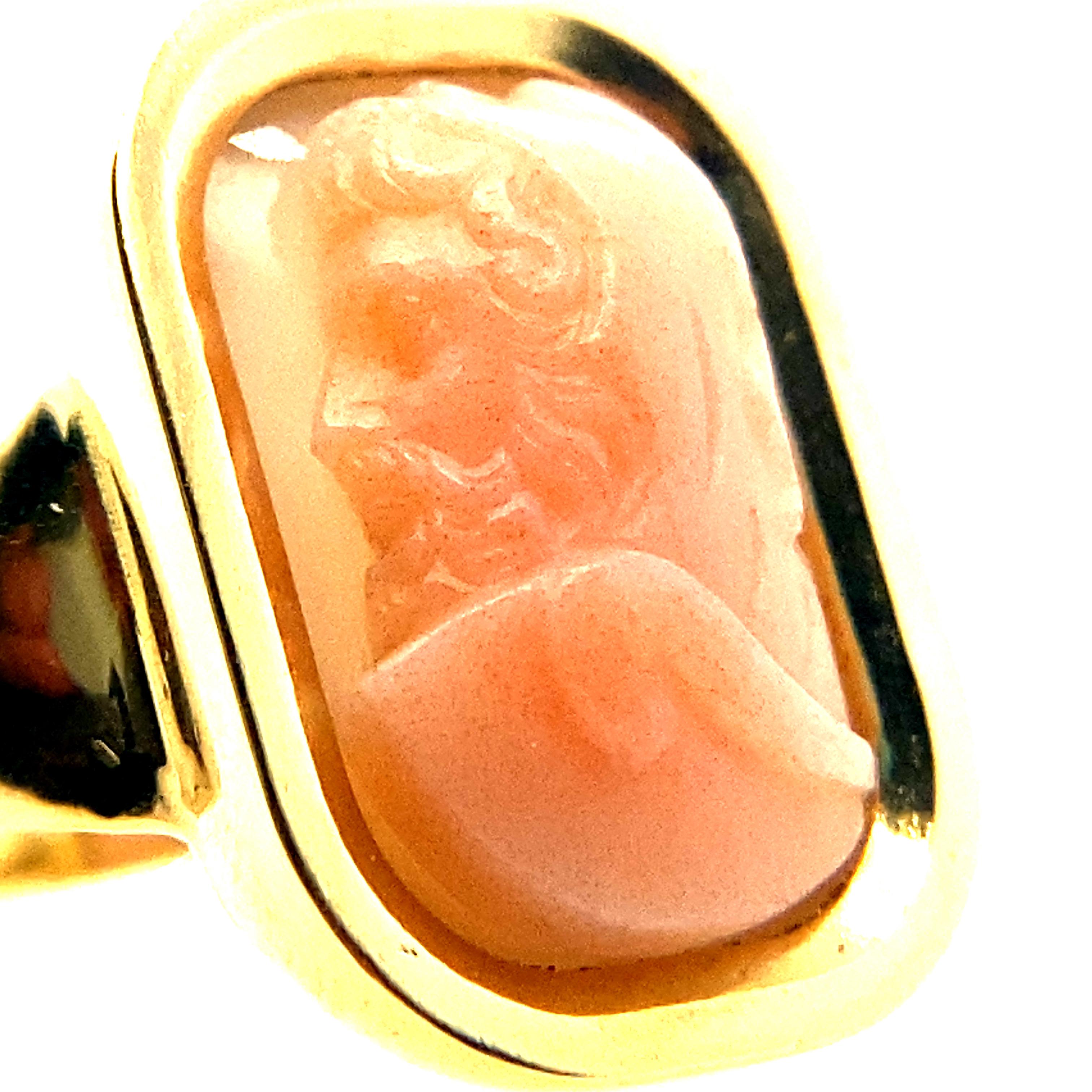 Castellani Pink Agate 19th Century Hercules Cameo 18kt Gold Ring For Sale 3