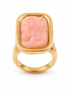 Castellani Pink Agate 19th Century Hercules Cameo 18kt Gold Ring