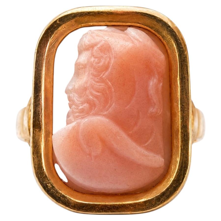 Castellani Agate rose 19ème siècle Hercule Camée Bague en or 18kt en vente