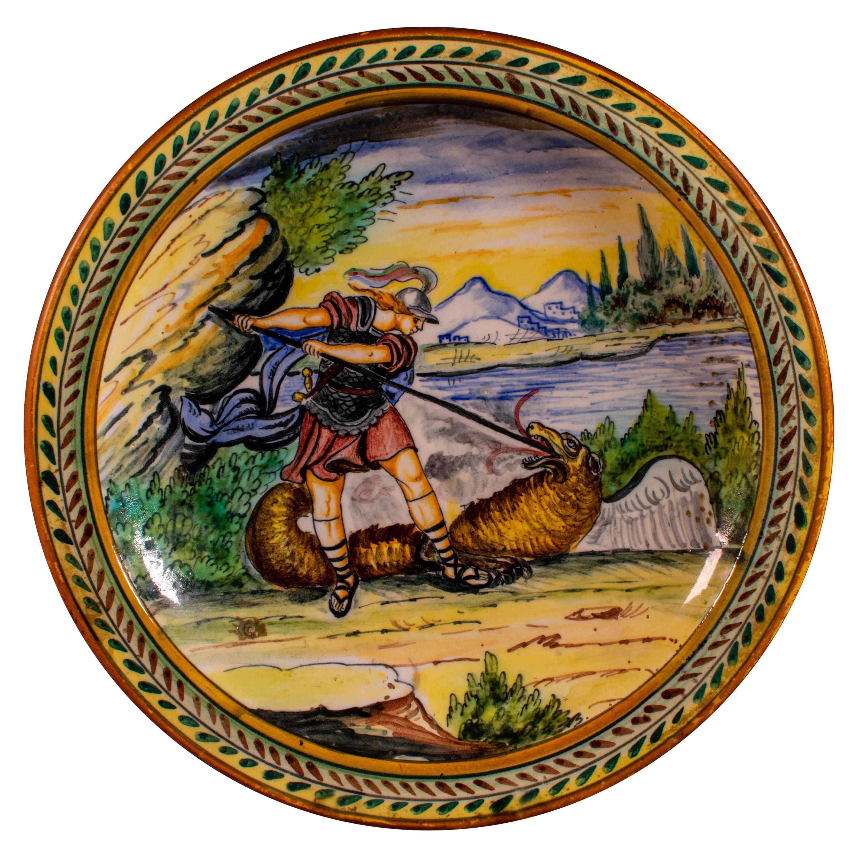 Castelli Majolica Round Yellow and Green Italian Dish