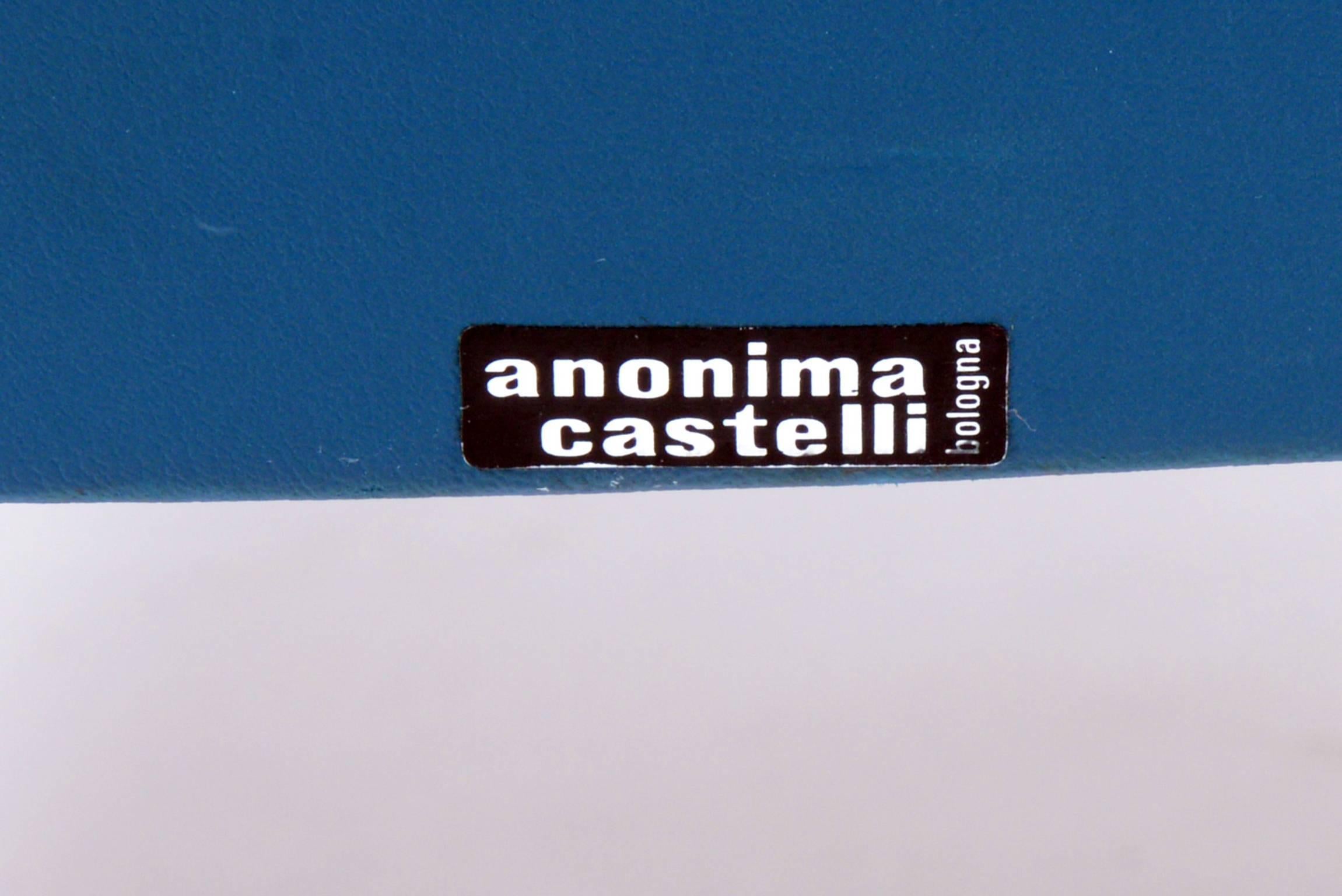 Castelli Signed Midcentury Pair of Armchairs Original Orange-Bleu Upholstery For Sale 2