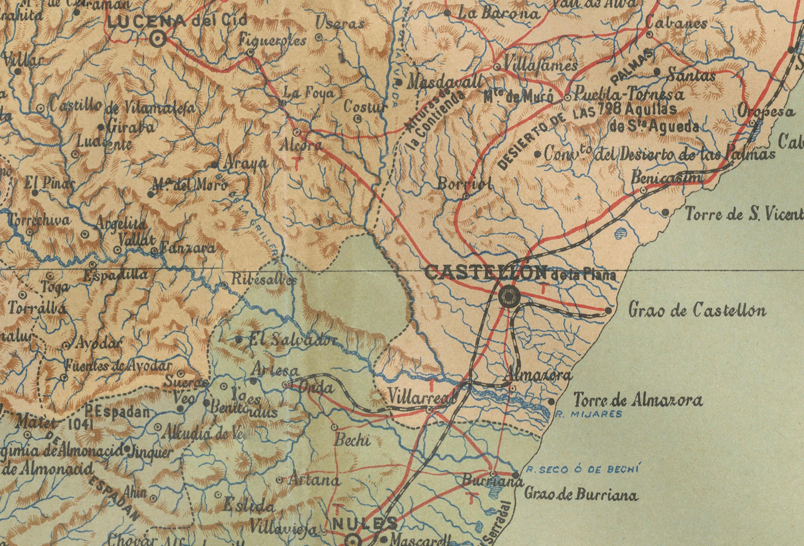 The authentic map depicts the province of Castellón de la Plana, often referred to simply as Castellón, situated in the eastern part of Spain in the Valencian Community, and the map is from the year 1901. Here's an overview of its features:

The map