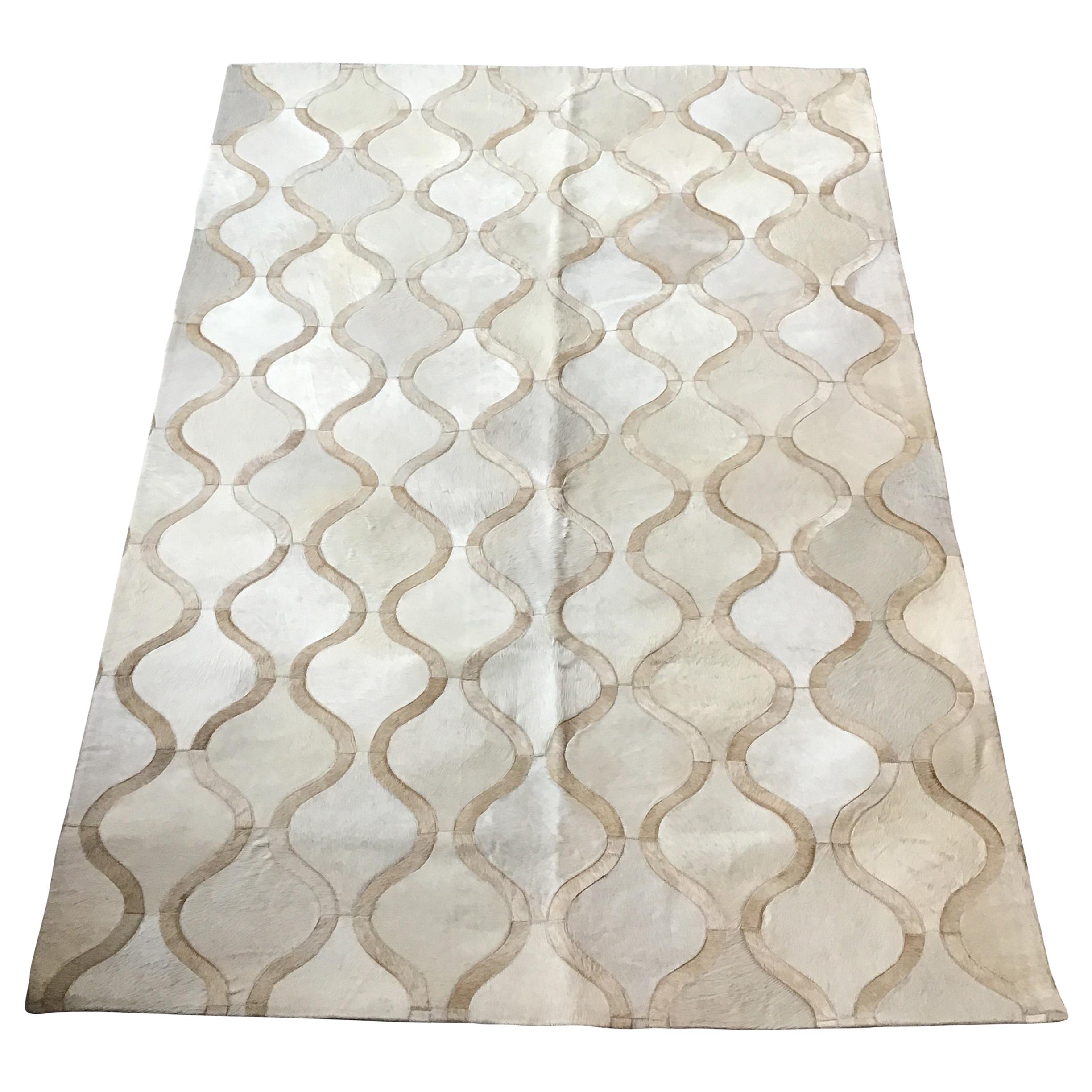 Castelluxe 5 x 8 Horizon Design Cream Colored Hair On Hide Rug For Sale