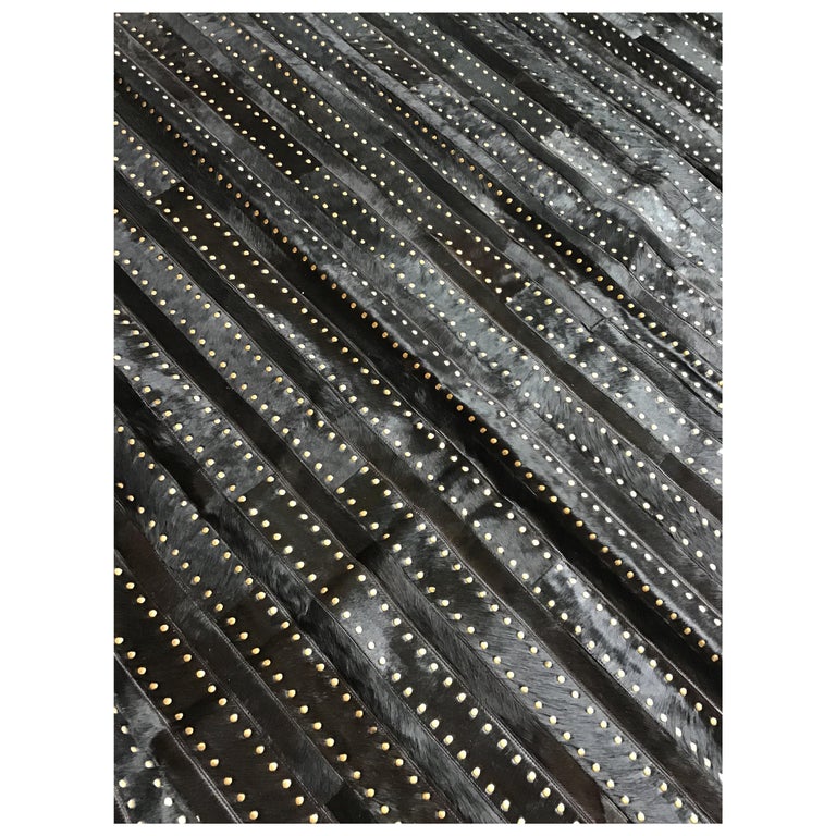 Tack Rug Castelluxe Gemma Design Black Hair on Hide Rug With Brass Tacks For ...