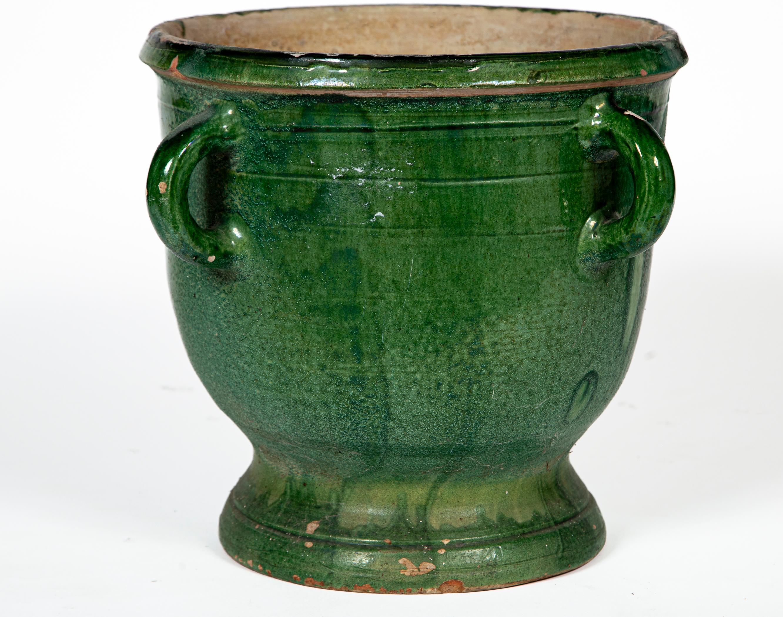 French Provincial Castelnaudary Green Glazed Terracotta Jardiniere, circa 1900 For Sale