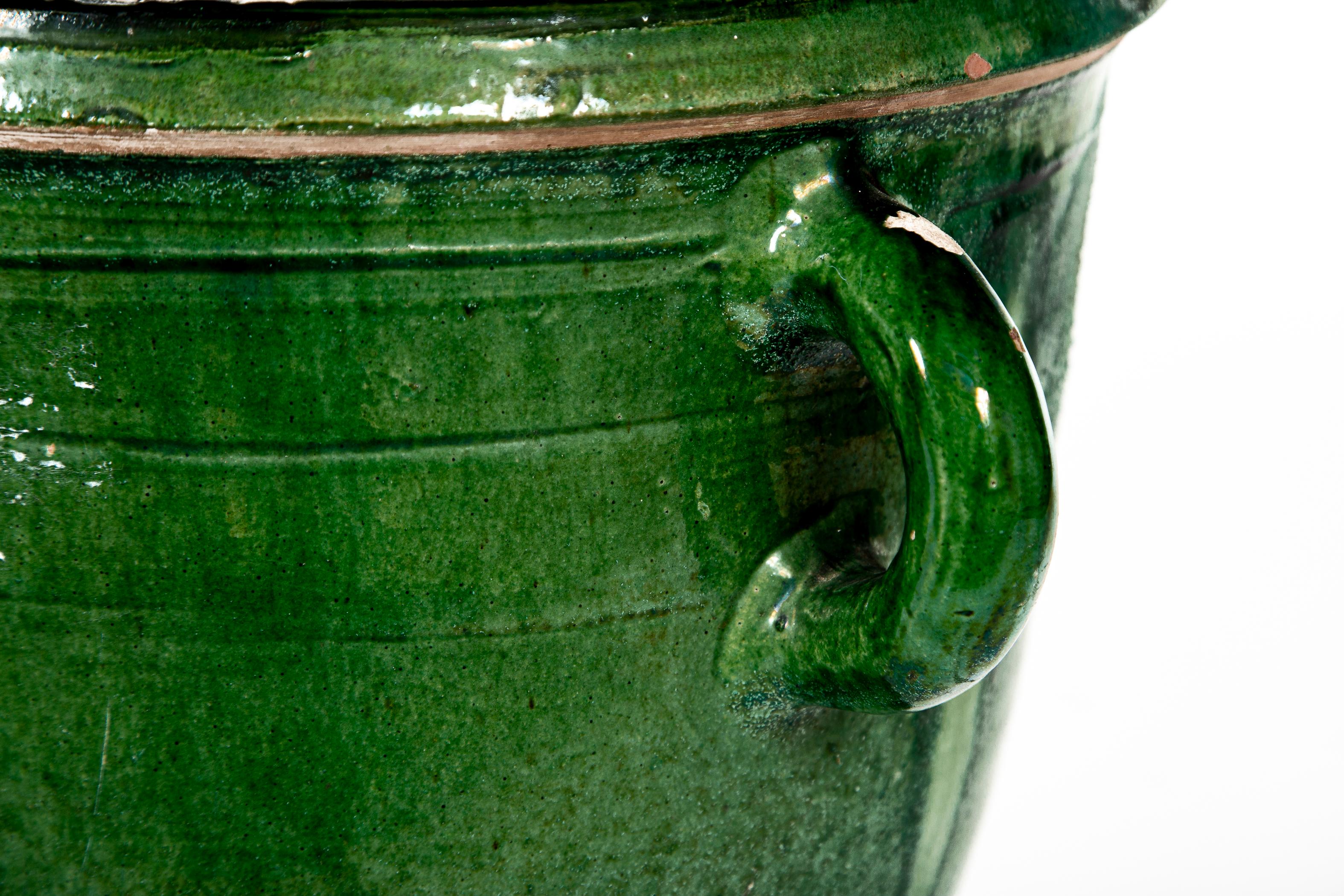 Castelnaudary Green Glazed Terracotta Jardiniere, circa 1900 In Good Condition For Sale In Chappaqua, NY